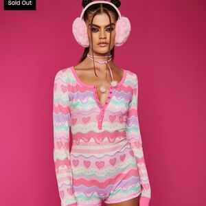 Dolls Kill Pink Heart Wave Romper